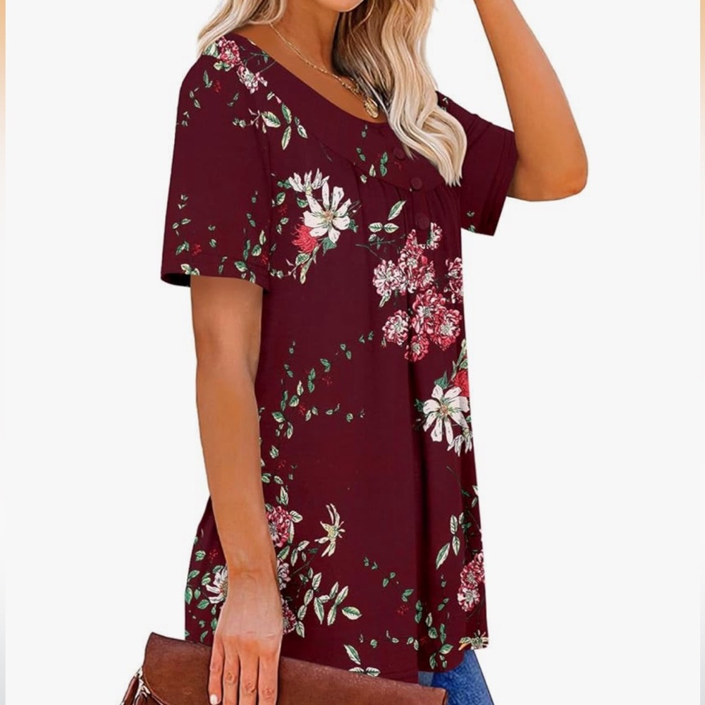 Chic Nation Burgundy Floral Short Sleeve Top